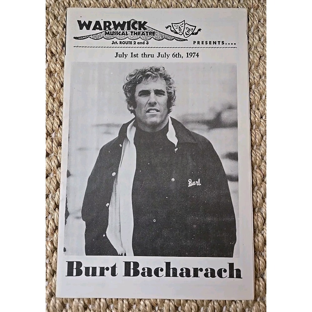 Rare Burt Bacharach/Don Rice Warwick Musical Theatre RI Program 7/1-7/6, 1974